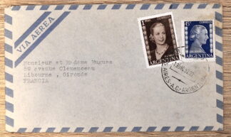 MesTimbres.fr Enveloppe timbrée d’Argentine par avion vers Libourne en France 5652 Enveloppe, lettre timbrée
