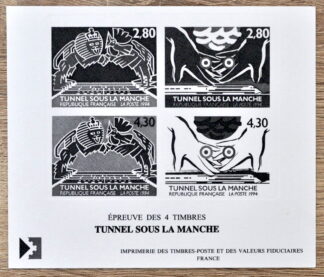 MesTimbres.fr Épreuve des 4 timbres Tunnel sous la Manche 1994 Epreuves