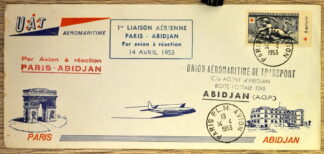 MesTimbres.fr Enveloppe première liaison aérienne Paris-Abidjan par avion à réaction le 14 avril 1953 Avion & poste aérienne