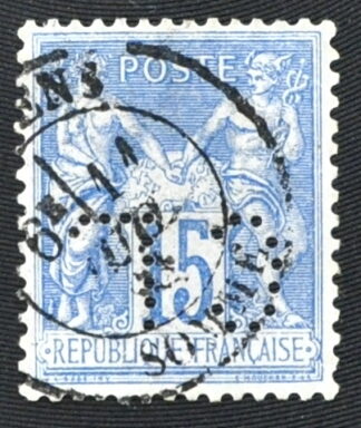 MesTimbres.fr Timbre de France N°90 oblitéré percé 1892